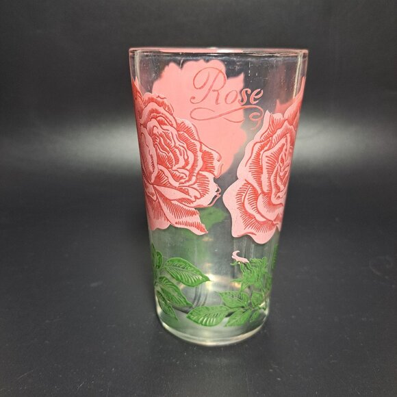 Peanut Butter Rose Floral Drinking Glass Tumbler Pink Green Vintage - Picture 1 of 8